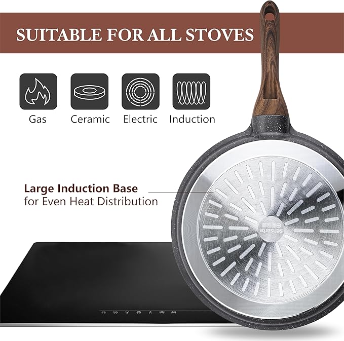 SENSARTE Nonstick Cookware Set 13-Piece Non Stick Pots and Pans Set with Swiss Granite Coating Healthy Kitchen Cooking Set Stay-Cool Handles PFOA Free