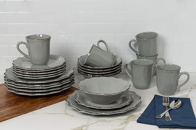 10 Strawberry Street Oxford Gray 24 Piece Dinnerware Set