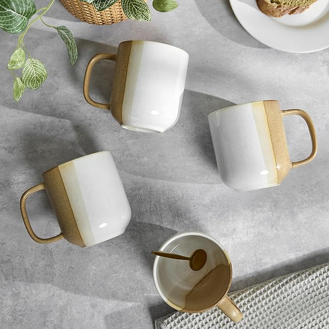 SANGO Phoebe Caramel/White Coffee Mugs Set of 4 15 oz Stoneware Coffee Mug Set Big Glossy Ceramic Tea Cup for Cappuccino Latte Cocoa Large Coffee Cups with Handle Microwave &amp Dishwasher Safe