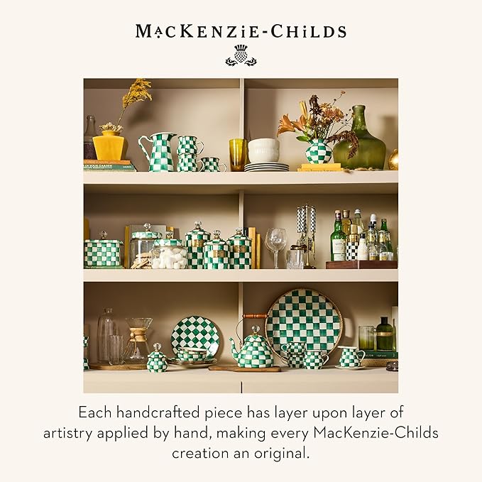 MACKENZIE-CHILDS Coffee French Press Glass French-Press Coffee Maker 32-Ounce Capacity Green-and-White Emerald Check