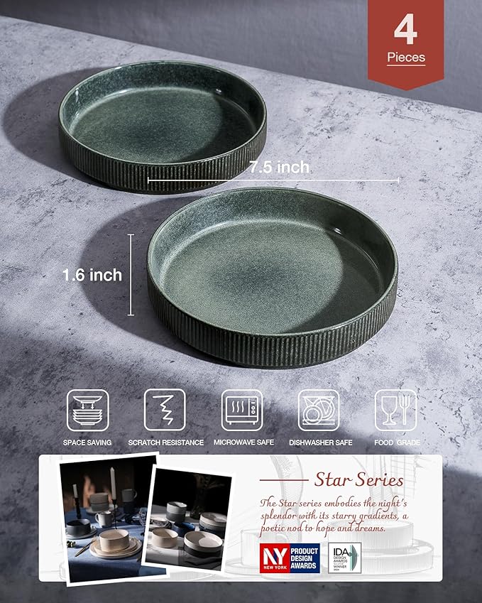 Famiware Star Dinnerware Set with Plates and Bowls Service for 4 (16-Piece) Stoneware Kitchen Dishes Dinner Sets - Deep Forest