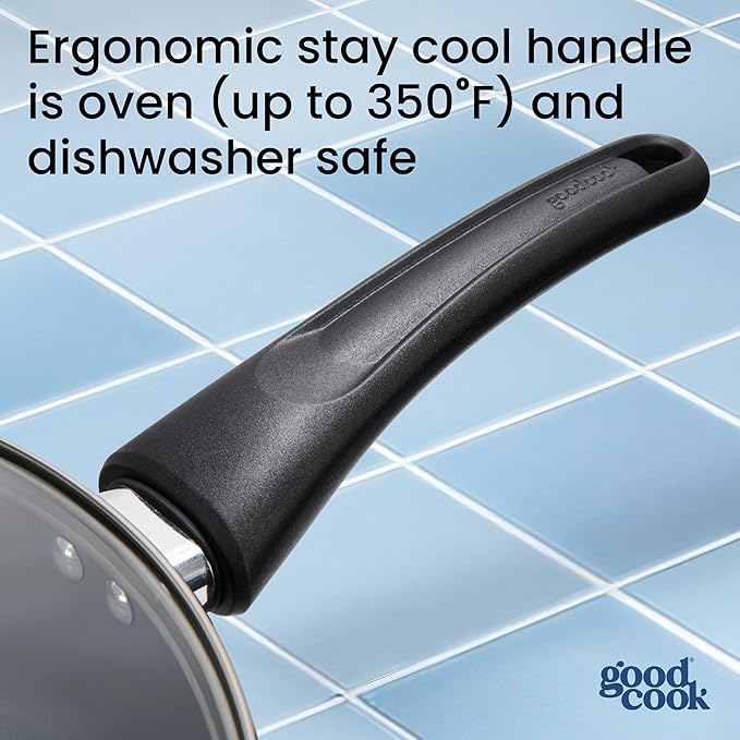 GoodCook Everyday Ceramic Nonstick Cookware Set Includes 8 &amp 10-Inch Fry Pans 1 &amp 2-Quart Covered Sauce Pans 4.7-Quart Covered Dutch Oven Turner and Basting Spoon 10-Piece Black