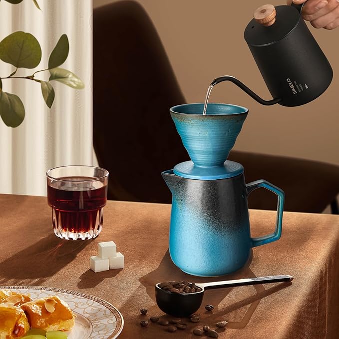 Pour Over Coffee MakerCeramic Coffee Maker 20oz/620ml Pour Over Coffee Dripper (Blue)