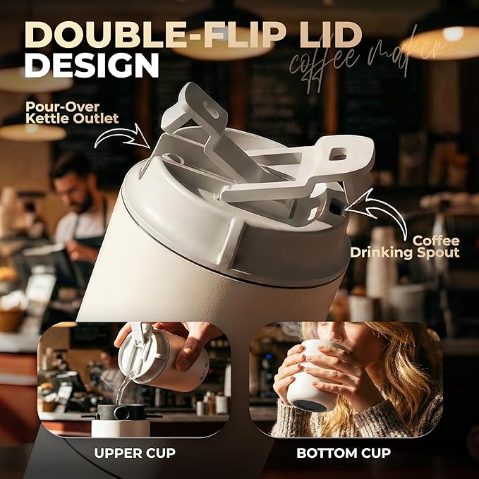 HAUSHOF Portable Coffee Maker Travel Coffee Maker Battery Operated Small Pour Over Set Compact Coffee Maker with Electric Grinder &amp Insulated Mug for Travel Camping Car
