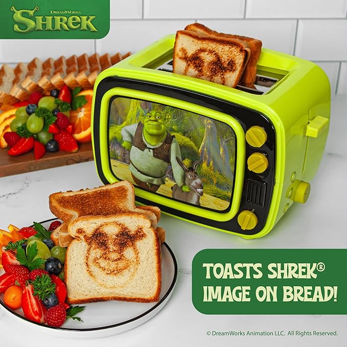 Uncanny Brands Shrek Retro TV Toaster with Light Up Frame Two Slice Model with Shrek Artwork Themed Kitchen Appliance