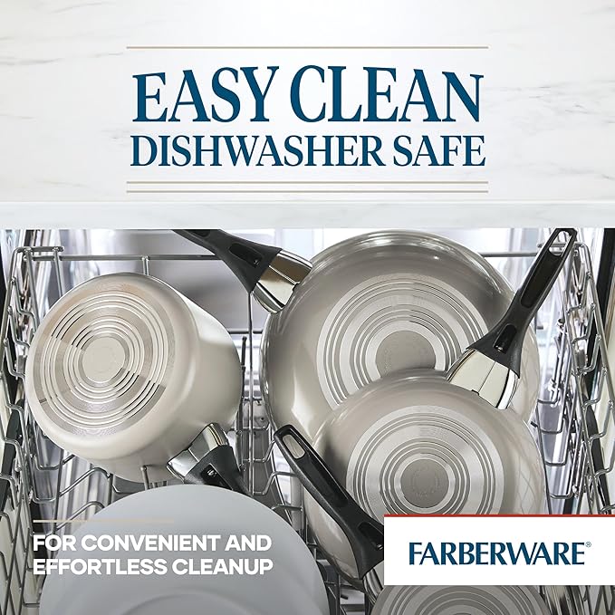 Farberware 21805 Dishwasher Safe Nonstick Cookware Pots and Pans Set 15 Piece Champagne