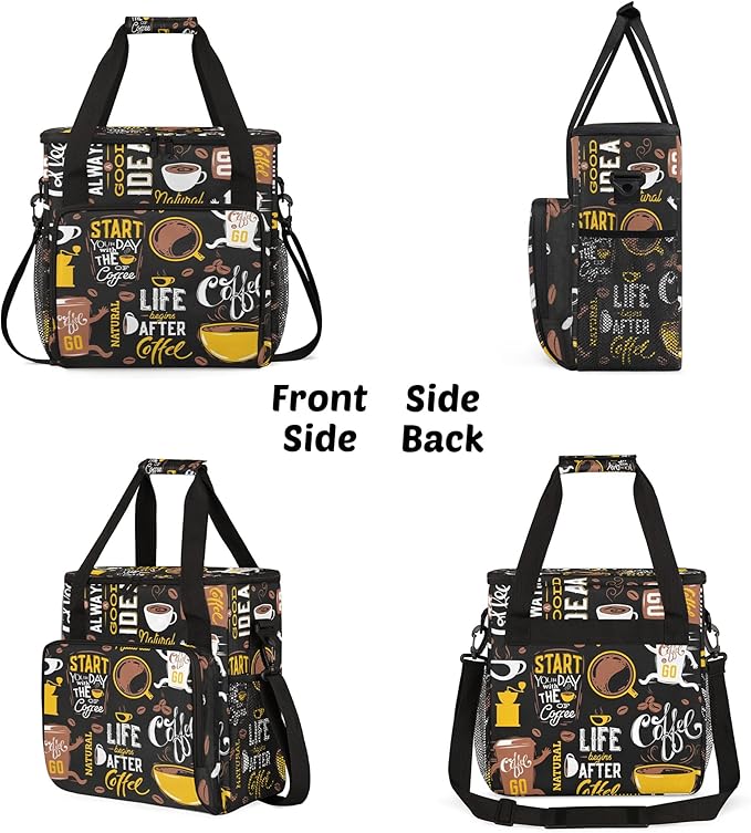 Start Your Day with Coffee Travel Bag Compatible with Keurig K-Mini Single Serve Coffee Brewer Carrying Case Compatible for K-Mini Plus with Multiple Pockets for K-Cup Pods (Bag Only)