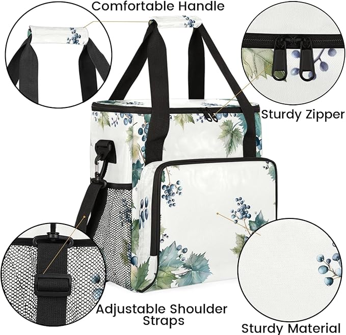 Grape Farmhouse Fruit Coffee Maker Carring Bag Large Insulated Storage Organizer Case Tote Bags with Shoulder Strap for Travel Work Picnic