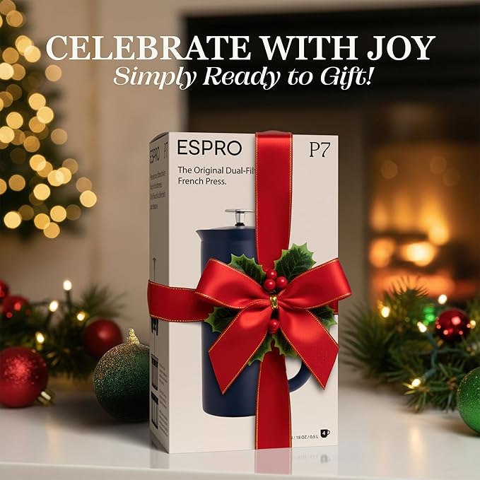 ESPRO P7 French Press Stainless Steel 304 – Patented Double Walled Micro-Filter Insulated French Press Coffee Maker Grit-Free Brew - Heat Resistant BPA Free - Aegean Blue (32oz)