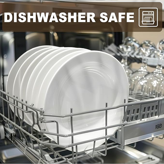 12 Sets 8 Inch Plate Set Unbreakable Lightweight Dessert Plates - White Dinner Plates Dishwasher Safe Outdoor Kitchen Kids Snack Plate Scratch Resistant Reusable Gift For Wedding Home Everyday Use