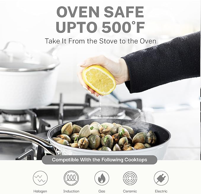 Granitestone 15 Piece Pots and Pans Set Nonstick Cookware Set Pot and Pan Set Kitchen Cookware Sets Induction Cookware Set Frying Pan Set Pot Set Induction Cookware Dishwasher Safe Cream White