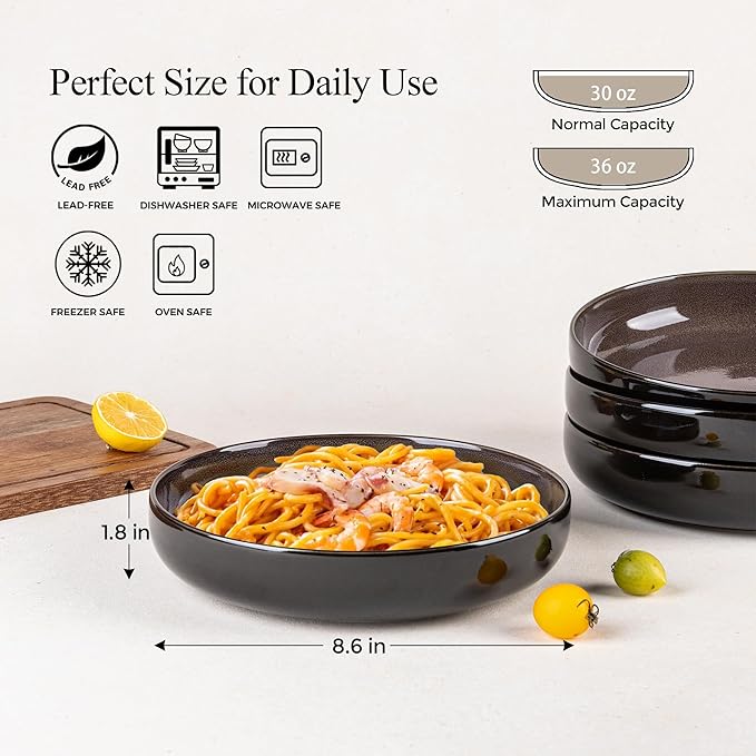 LeRatio Ceramic Dinnerware Sets for 8Stoneware Plates and Bowls SetsHandmade Reactive Glaze Dishes SetChip Resistant and Scratch Resistant | Oven&ampDishwasher &amp Microwave Safe-Chestnut(28PCS)