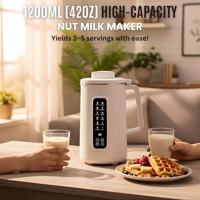 40oz Nut Milk Maker 12-in-1 Automatic Soy Milk Machine with 10 Blades &amp IMD Display Plant-Based Milk Maker for Almond Oat Soy &amp Juices Self-Cleaning Delay Start Keep Warm &amp Boil