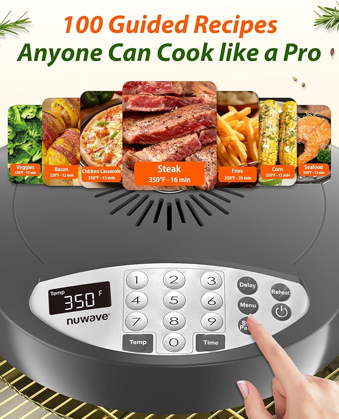 Nuwave Oven Pro Plus Air Fryer Infra-Red Countertop 2025 Advanced Convection No Defrosting or Preheating Cook Fresh or Frozen Durable Power Dome 100 Presets &amp 50 Memory PFAS Free Cool Grey