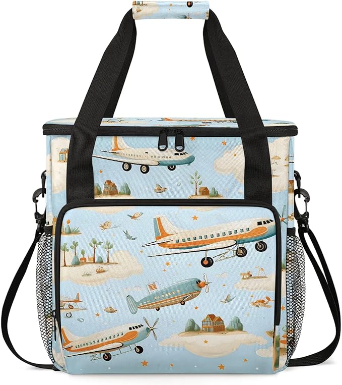 Cute Aircraft Coffee Maker Carring Bag Large Insulated Storage Organizer Case Tote Bags with Shoulder Strap for Travel Work Picnic