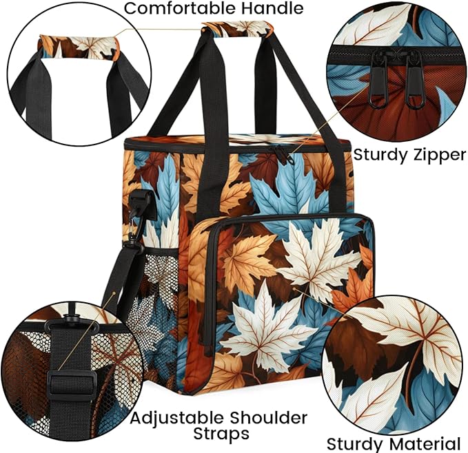 Falling Maple Leaves Coffee Maker Travel Bag for Keurig K-Mini/K-Mini Plus Insulated Waterproof Tote with Pockets for K-Cup Portable Single-Serve Brewer Case