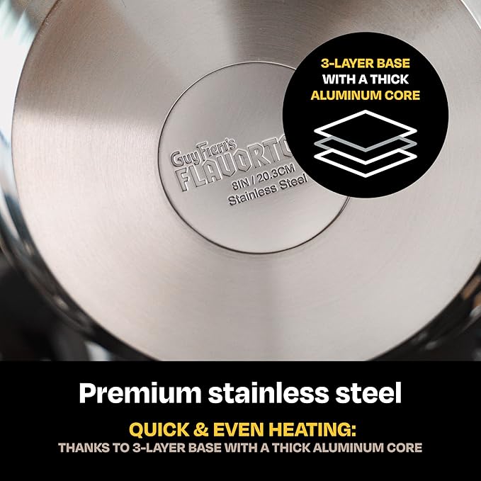 Guy Fieri's Flavortown 10.3 Stainless Steel Frying Pan - Tri-Ply Base with Stainless Stay Cool Handles Oven Safe up to 500°F Induction Cooktop Compatible Versatile Cookware for Every Kitchen