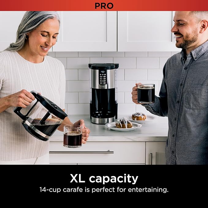 Ninja 14 Cup  Programmable Coffee Maker XL Pro with Permanent Filter 2 Brew Styles Classic &amp Rich 4 Programs Small Batch Delay Brew Freshness Timer &amp Keep Warm Stainless Steel DCM201