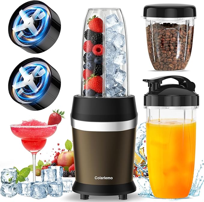 12-Piece Smoothie Blender Maker 25000 RPM Personal Blender for Ice Crushing Smoothies &amp Frozen Drinks Nuts with 23oz 32oz 37oz Portable Cups Two 6-Leaf Stainless Steel Blades Coffee