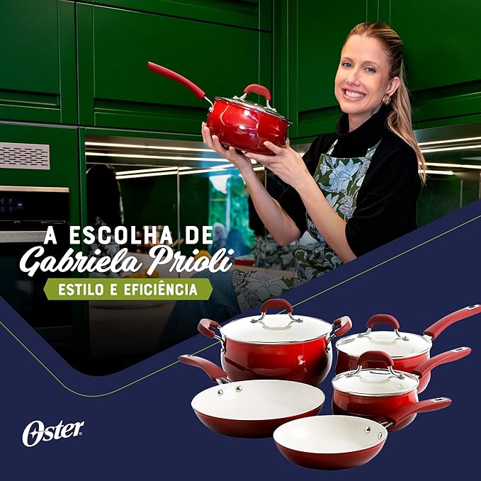 Oster Corbett 8 pc Gradient Red Forged Aluminum Cookware Set With Ceramic Non-stick - Induction Base - Soft Touch Bakelite Handle and Tempered Glass Lids