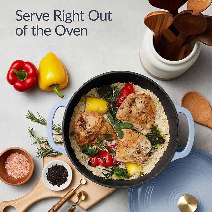 Best Choice Products Non-Stick Pot &amp Pan Cookware Set Cast Iron 2Qt Skillet W/Lid 10 Grill Or Griddle Pan W/Press 6Qt Enameled Dutch Oven Non-toxic For Cooking &amp Grilling - Cornflower