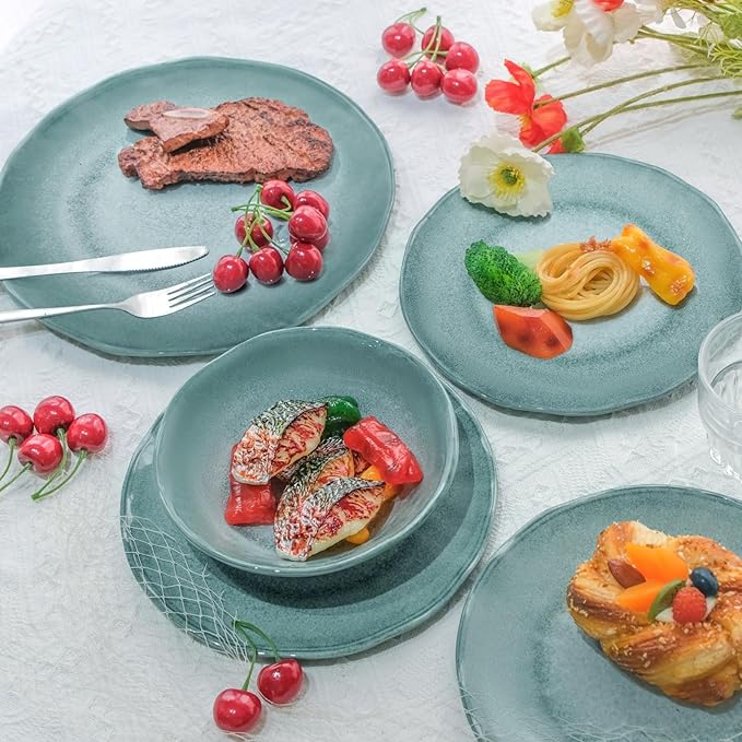 Missyip Melamine Dinnerware Set Indoor and Outdoor Use Plates and Bowls Sets Durable 12 Pcs Dishes Sets for 4 BPA Free Dishwasher Safe Not Microwave Not Oven