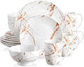 LOVECASA White Dinnerware Sets for 4 16 Piece Porcelain Dish Set Plates and Bowls Sets Gold Splash Glaze Ceramic Dinner Set with Mugs Dishwasher Microwave Safe