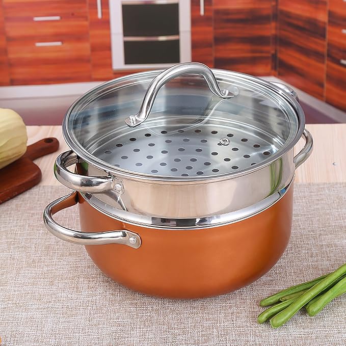 10-Piece Nonstick Cookware Set with Glass Lids Copper Orange Kitchen Pots and Pans Set Stainless Steel Handle Non-Toxic 6 Qt Casserole 8 and 9.5 Inch Skillets Saucepans