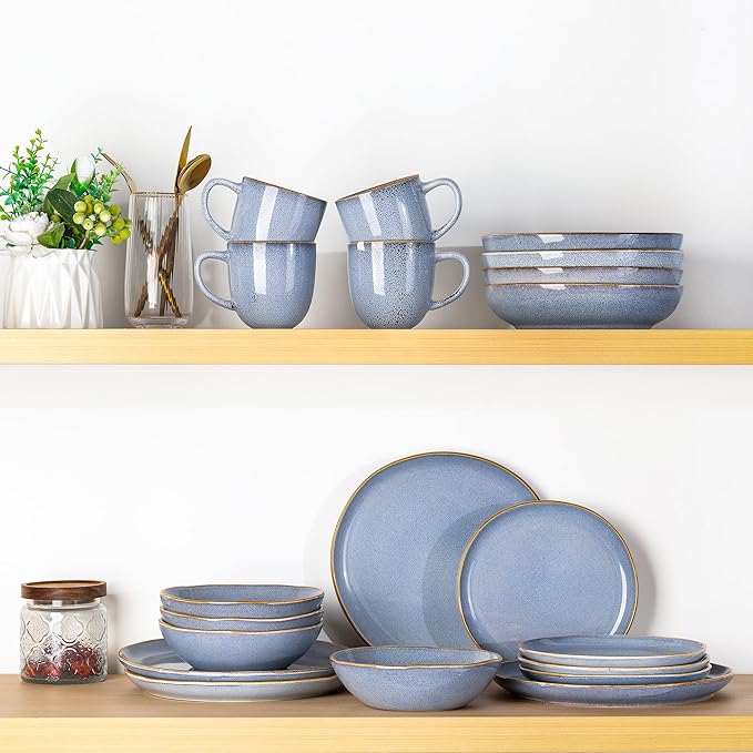 AmorArc Ceramic Dinnerware SetsHandmade Reactive Glaze Stoneware Plates and Bowls SetsHighly Scratch Resistant | Dishwasher &amp Microwave Safe Dishes SetService for 8 (24pc)