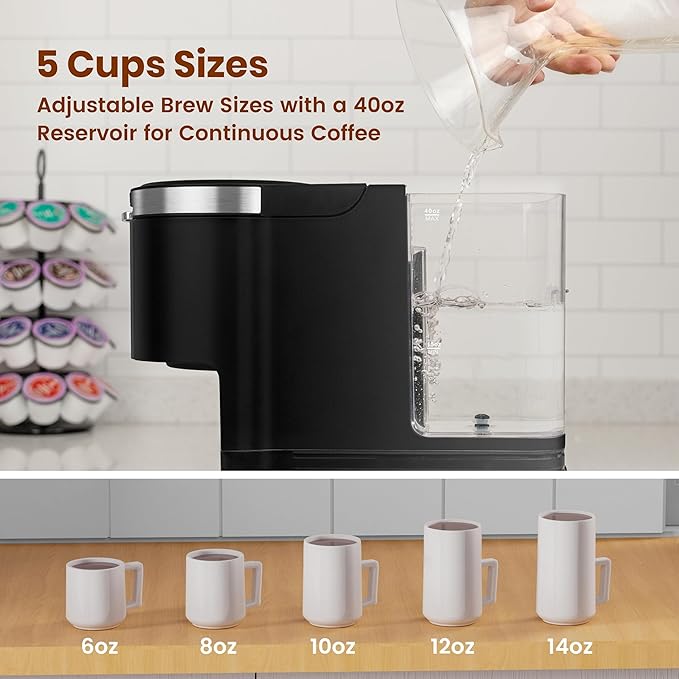 Gevi Single Serve Coffee Maker for K Cup and Ground Coffee Pod Coffee Maker with 40oz Water Reservoir 6 to 14 oz. Brew Sizes Black