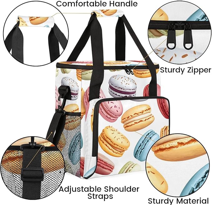 French Macarons Coffee Maker Travel Bag Colorful Insulated Grocery Bag Travel Picnic Leakproof Cooler Bags With Shoulder Strap