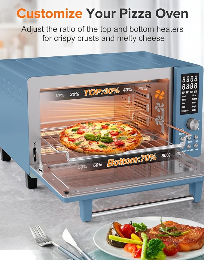 Nuwave Bravo Pro Smart Air Fryer Toaster Oven Combo Airfryer Convection Oven Countertop 10-in-1 Functions with Quicker &amp Even Crisp Technology 1800W 50-450°F PFAS-Free 21QT Cozy Blue
