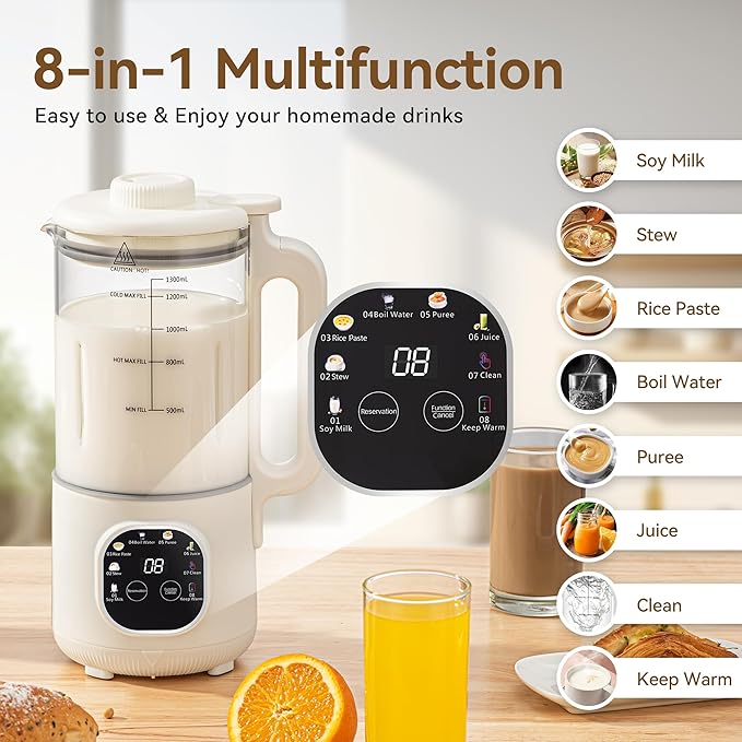 8 in 1 Nut Milk Maker Blender With 20 Bladers40oz Soy Almond Oat Coconut Plant Based and Non Dairy Beverages Automatic Soybean Machine With Delay Start/Keep Warm/Boil Water/Auto-clean