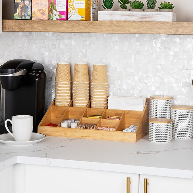 Mind Reader Cup and Condiment Station Countertop Org Coffee Bar Rayon from Bamboo Cup 18.125L x 9.5W x 6.5H Brown