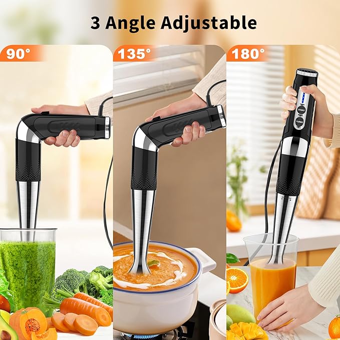 Immersion Blender Handheld 3-Angle Adjustable with 21-Speed Electric Hand Emulsion Stick Blender with Stainless Steel Blade for Milkshakes Puree Soup Baby Food Smoothies