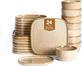 Stone Lain Cairo 24-Piece Dinnerware Set Stoneware Plates and Bowls Set Microwave and Dishwasher Safe Includes Dinner and Salad Plates Cereal Bowls Dishes for 8 Sand