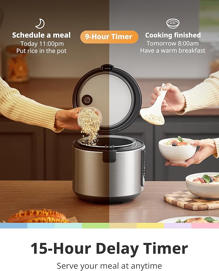 COMFEE' Compact Rice Cooker 6-in-1 Stainless Steel Multi Cooker Slow Cooker Steamer Saute and Warmer 2 QT 8 Cups Cooked(4 Cups Uncooked) Brown Rice Quinoa and Oatmeal 6 One-Touch Programs C