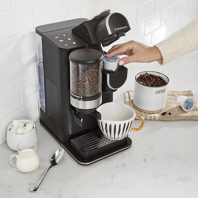 Cuisinart Single Serve Coffee Maker + Reusable Filter Cup 48 oz Reservoir Conical Burr Grinder