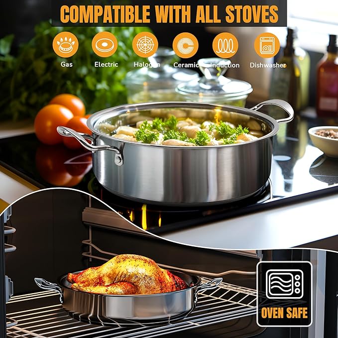 Aufranc Stainless Steel pots and pans set 6 Piece Nonstick Kitchen Induction Cookware SetWorks with Induction/Electric and Gas Cooktops Nonstick Dishwasher