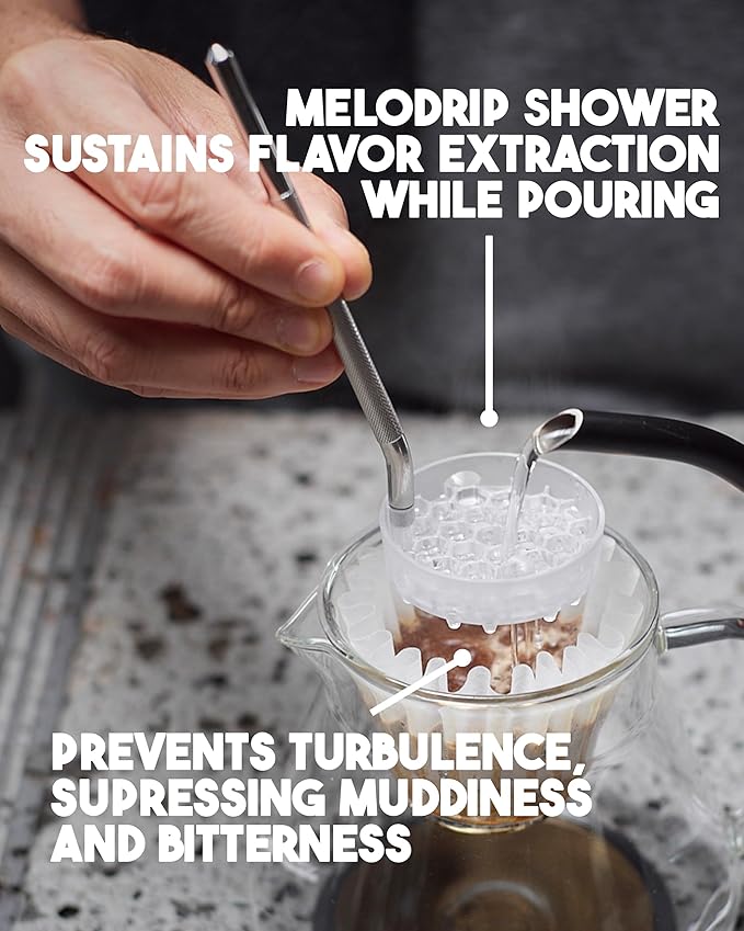 MELODRIP Pour Over Coffee Tool for Cleaner and Sweeter Brewing (Matte Grey Handle and Clear Dish)