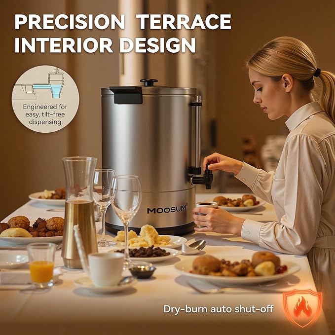 100-Cup Commercial Coffee Maker Hot Water Urn 4 Gallon Large Capacity Hot Drink Dispenser 1500W Quick Brew for Catering Events Stainless Steel