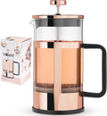 Pinky Up Piper Tea Press Pot Coffee Maker French Press for Loose Leaf Tea and Coffee Hot or Iced Beverage Brewer 34 oz Rose Gold