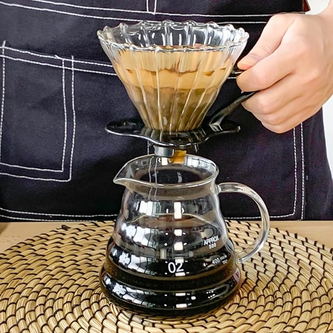 SOTECH Pour Over Coffee Maker Set with Black Gooseneck Kettle Wooden Filter Holder Coffee Dripper Glass Server with Paper Coffee FiltersDIY Manual Coffee Maker Set (Eco-Setbag)