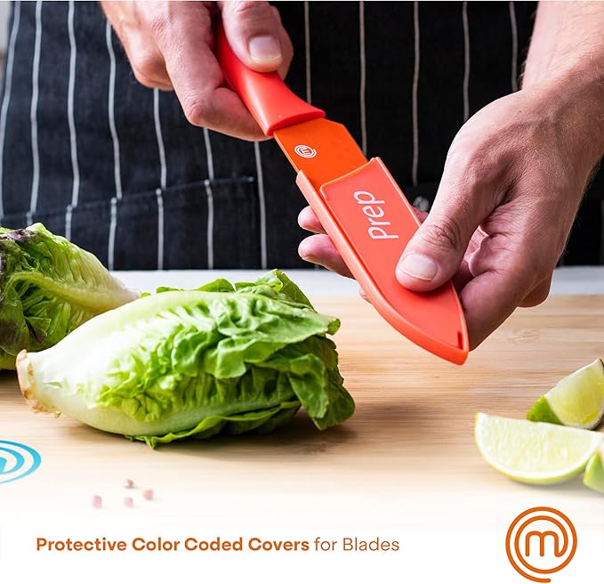 MasterChef Immersion Blender + Knife Set with Whisk &amp Frother Attachments + Covers