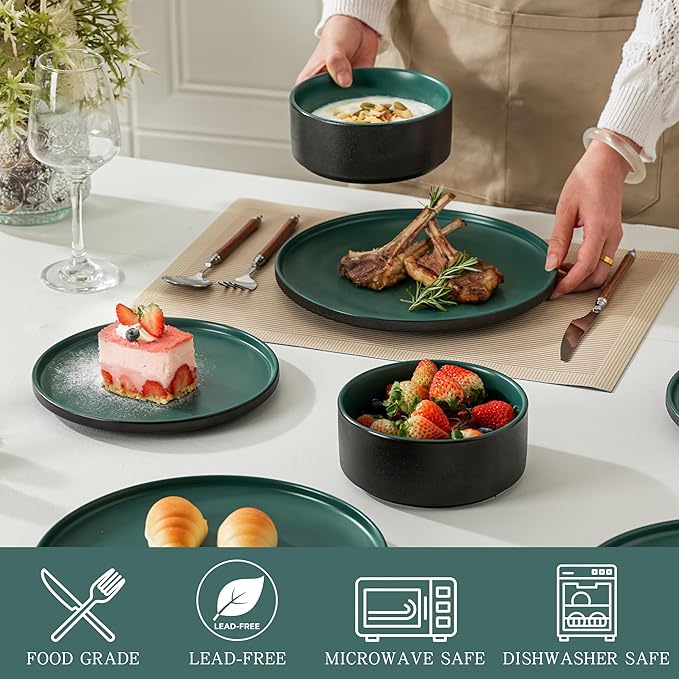 Stoneware Cereal and Soup Bowls Set of 4 6 Inch Matte Glaze Ceramic Bowls for Breakfast &amp Oatmeal Microwave and Dishwasher Safe Matte Green
