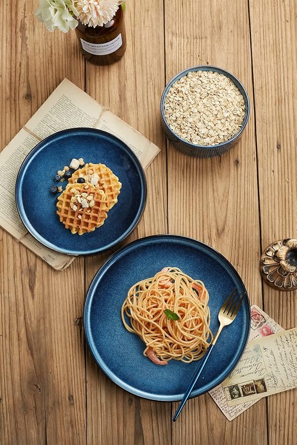 Famiware Star Dinnerware Set and Pasta Bowls with Coffee Mugs Set Service for 4 (20 Pieces) - Stoneware Dinnerware Dishes Nebulas Blue