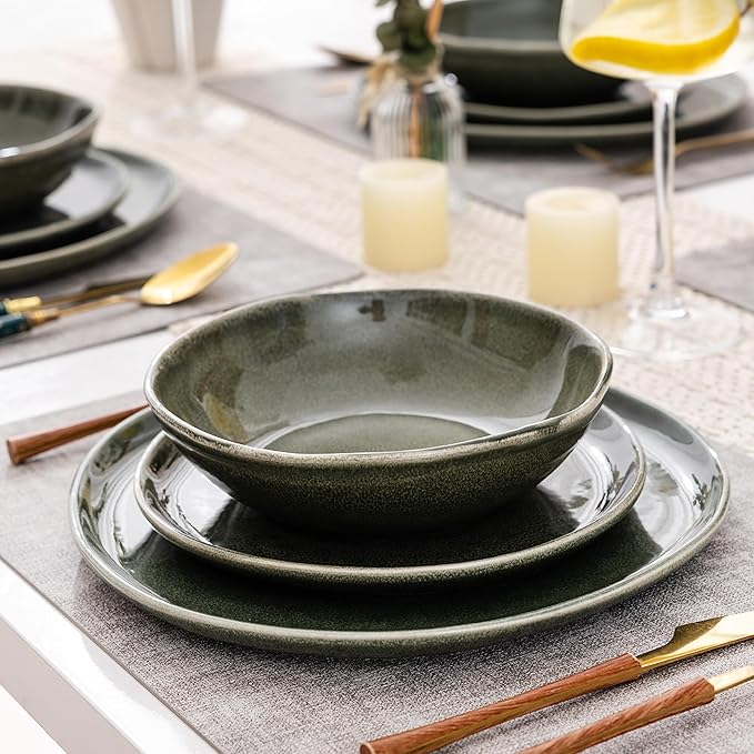 AmorArc Ceramic Dinnerware SetsHandmade Reactive Glaze Plates and Bowls SetsHighly Chip and Crack Resistant | Dishwasher &amp Microwave Safe Dishes Set Service for 4 (24pc)