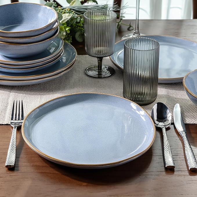 AmorArc Ceramic Dinnerware SetsHandmade Reactive Glaze Stoneware Plates and Bowls SetsHighly Scratch Resistant | Dishwasher &amp Microwave Safe Dishes SetService for 8 (24pc)