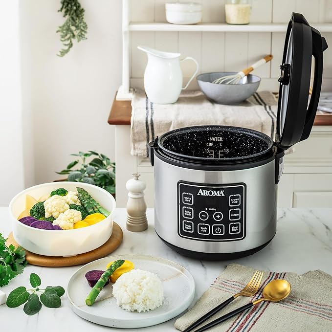 20-Cup Digital Rice &amp Grain Cooker Multi-Cooker 8X Bonded Granite Coating Silver (Renewed)