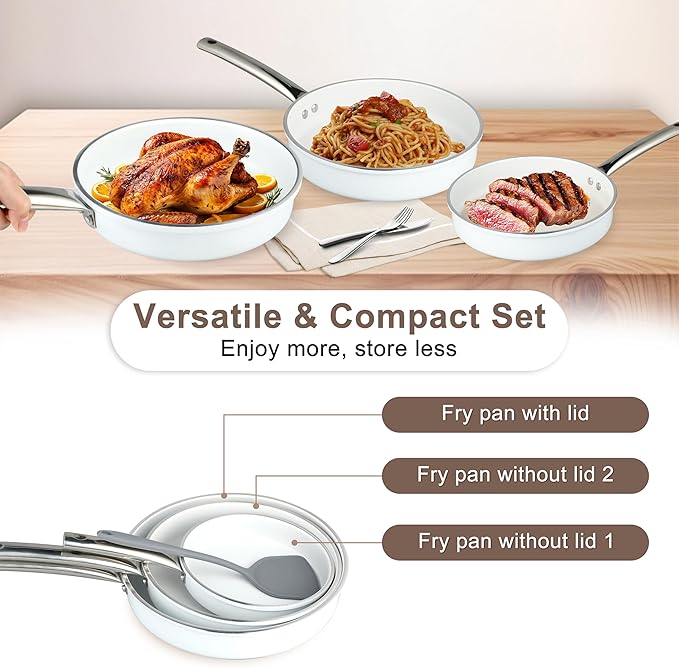 FAB&ampDELUXE 5Pcs Nonstick Cookware Set Aluminum Nonstick Pots and Pans with Glass Lids All Stovetops Compatible Non-toxic Healthy Kitchen Cooking Sets PFAS and PFOA Free